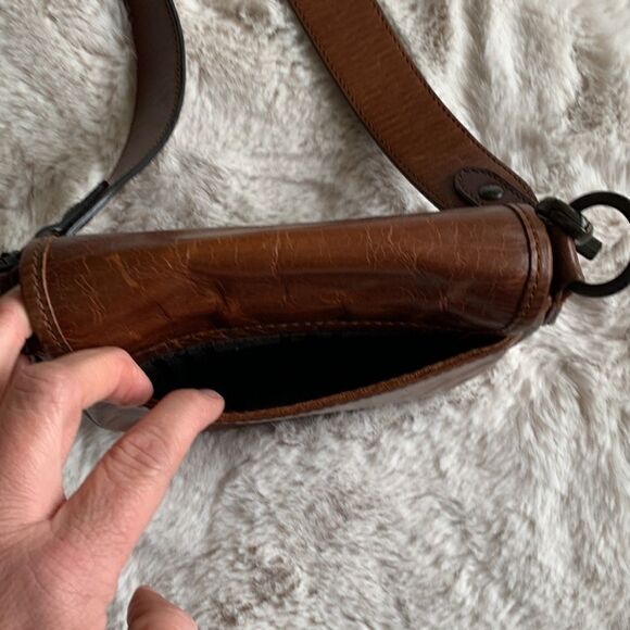 Frye Melissa Whipstitch Mini Saddle Distressed Leather Brown Crossbody Brown - Picture 9 of 14